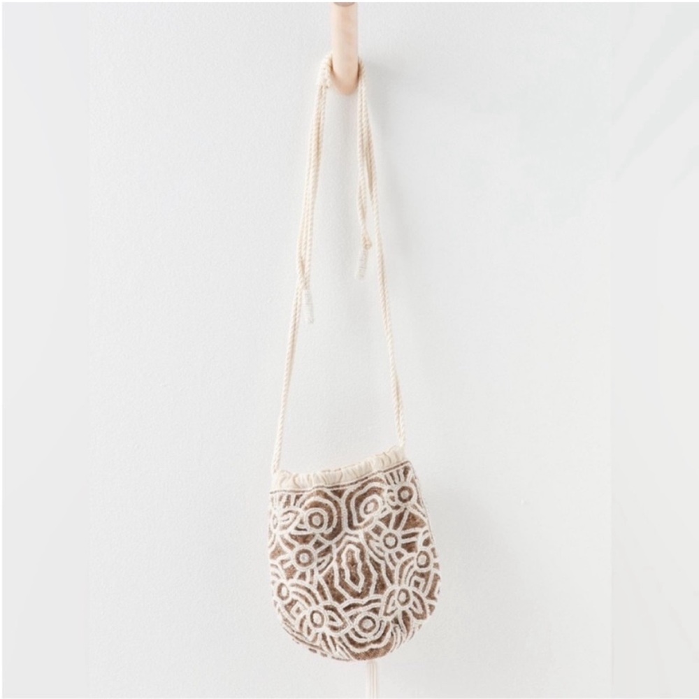 Free People Penny Beaded Pouch Purse in Ivory NEW